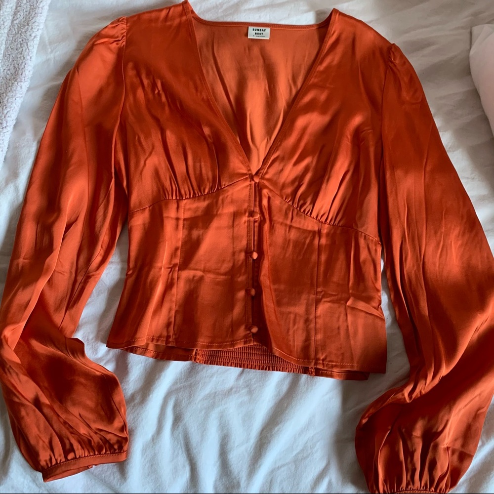Aritzia silk Sunday Best Orange Blouse